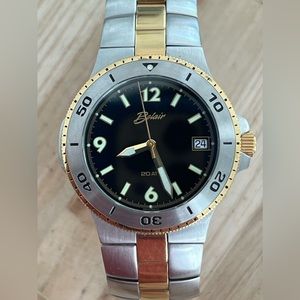 Belair Rare Vintage Luxury Men’s Watch Black Dial Date Window Two-Tone Bracelet